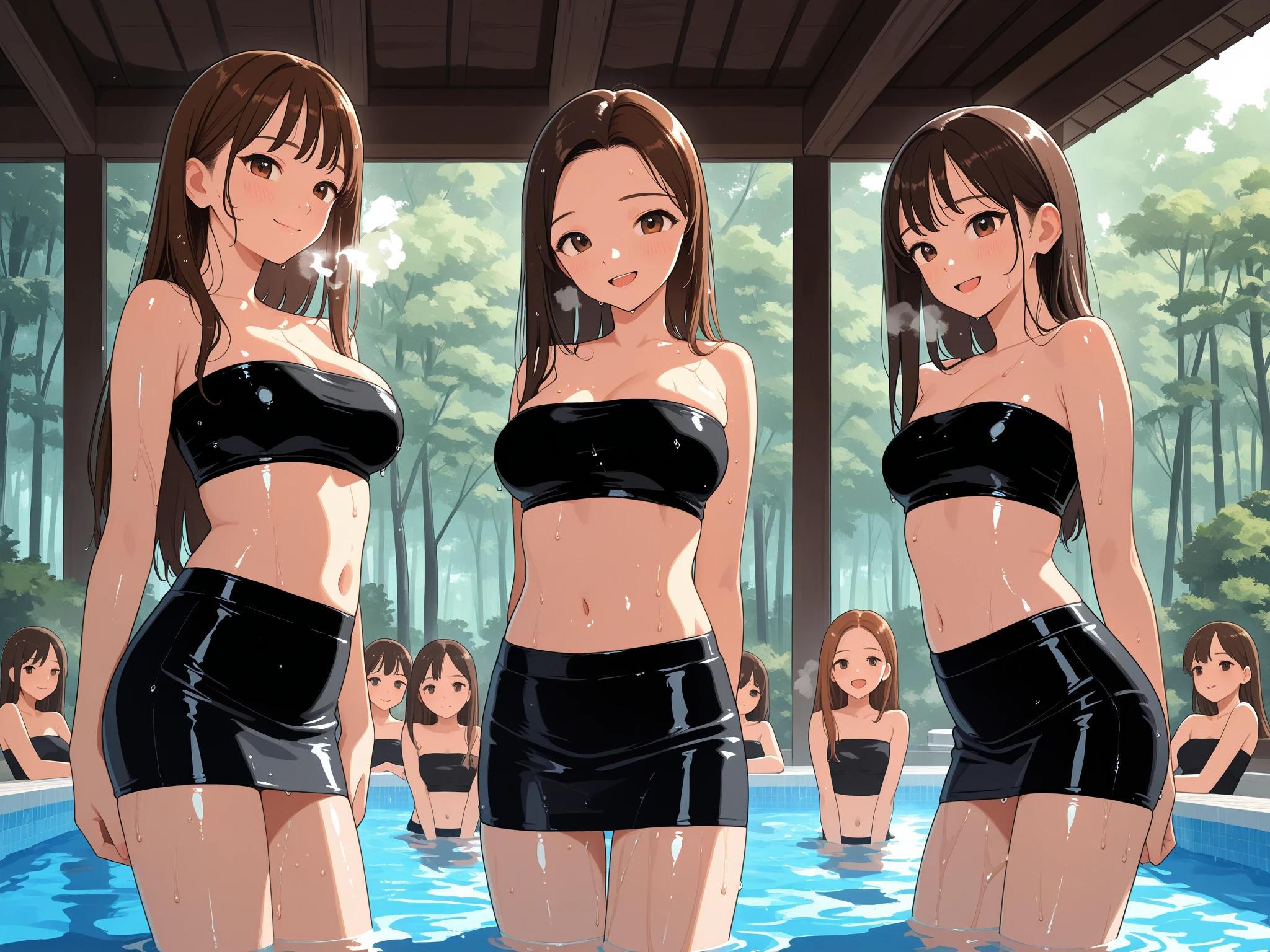 NSFW, (4+Chicas:1.5), (alternate athlete swimsuit pool), aceite, alinear, Chicas en fila, muchedumbre, Mirando al espectador,Obra maestra, Calidad superior, ultra-high def, highest resolution, muy detallado, Pro Lighting, Piel limpia, cg illustration, Esbelto, Muy lindo, Cara joven, escote, parte inferior del pecho, Moist body, (pechos hacia fuera:1.4), cabello negro, Cabello semilargo, cinta para el cabello, ojos azules, sonrojarse, acostado, piernas abiertas, Piernas levantadas, ombligo, desde abajo, Moist body, (pechos hacia fuera: 1.4), (plastic bag 1.2), transparent swimsuit, Piscina, (viento: 1.3), girls brawling behind