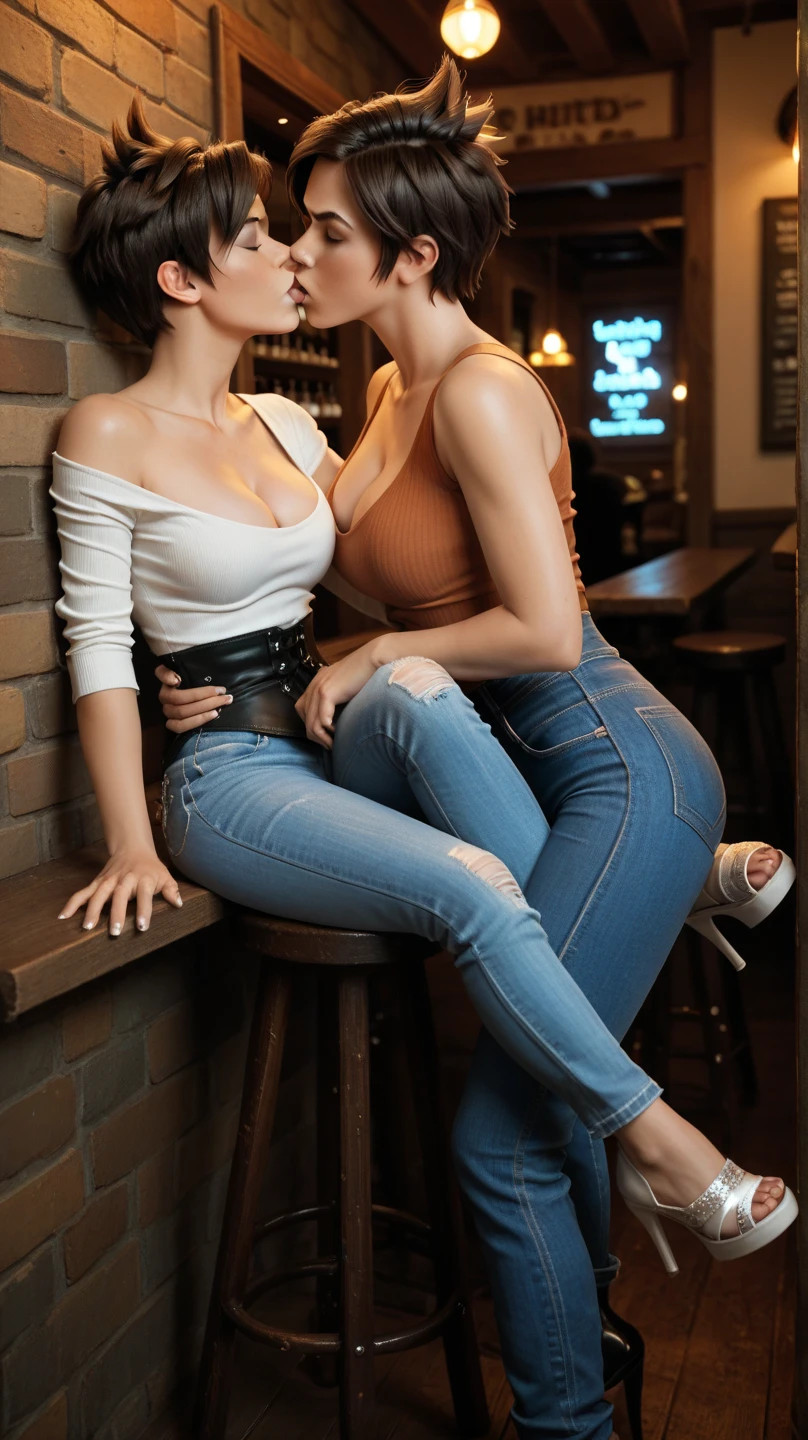 In a cozy coffee shop (soft lighting, sitting together on a comfy couch, Large crowds:1.6), (2girls:1.1), (girlfriends, lesbians, lovers, on a romantic date:1.15), dressed in (casual sexy skirts and blouses:1.2), (puckered lips, lips so close, almost kissing:1.5), lip gloss, (blonde Sydney Sweeney:1.3), (brunette Isabela Merced:1.4), strappy wedge sandals, (skin texture:1.7), (high detail face:1.8), full bodyshot, high detail body, high detail clothes, (masterpiece), (realistic), ultra high definition, 4k, ultra high resolution, film grain, photo by Arny Freytag, RAW image, perfect fit body, firm abs, beautiful body, extremely detailed, intricate details, highly detailed, detailed skin, realistic skin texture, texture, detailed eyes, maximum detail, roughness, real life, ultra realistic, photorealism, photography, absurdres, highest quality, professional photo, highres, super detailed,tétons,anus 