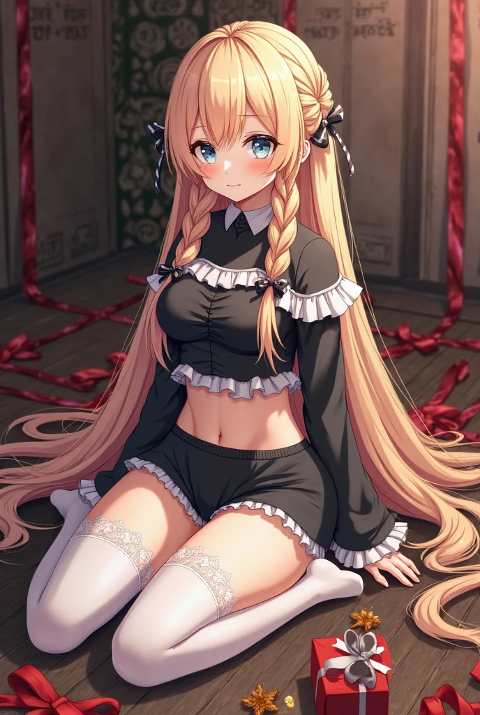 masterpiece, best quality, ultra detailed,1 cat girl , long hair, twin tails, cat ears maid, standing, open legs, ((lift skirt)), (panties), blush, panty shot,