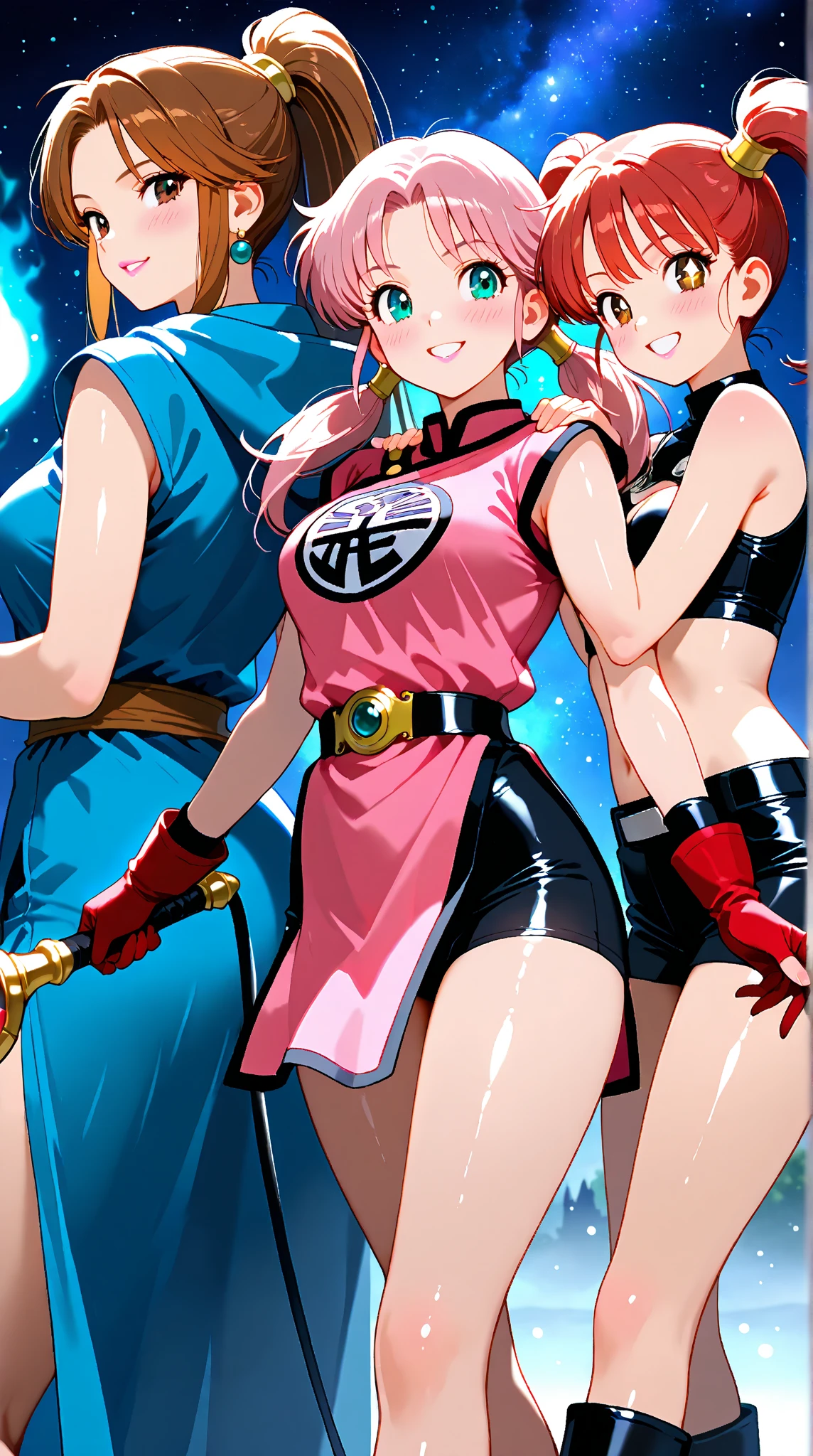 realistic, Japanese elf, 1girl, thick long white hair with Fuchsia and red streaks, purple eyes, glowing eyes, smirking, crop top, tight mini skirt, blue leggings, parted lips, blush, night, flowers, sun, sunlight, massive big breasted bimbo, Green and sea blue colored armored spacesuit with NASA and Spetnaz logos on breasts, body length balloon inflatable cape, massive(inflating bubble gum, blow bubble), thick pouty bright pink inflated balloon lips, massive(erection under clothes), futa bulge, bulge, Side Triceps posing,🌄🌅sky, roman villa, behance, pixiv, artstation, reflections,8k,4K, ☀️🔥🌌💎💯🔝