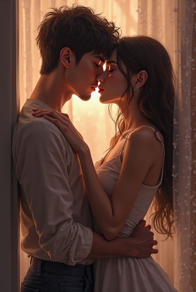 He kisses a young woman 

