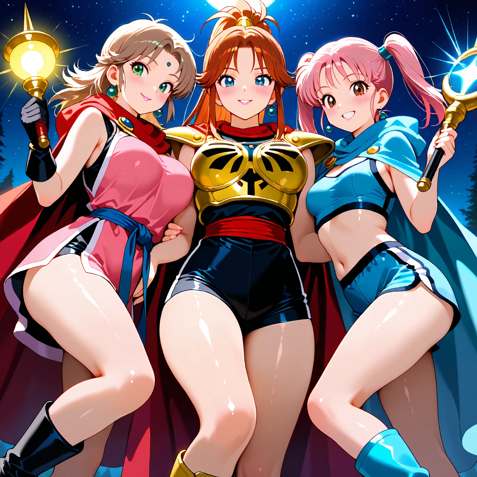 A brave and courageous image of a six-member ranger team, Each one is decorated in vibrant colors such as:: Neon Pink, Sunset Orange, Fire engine red, plasma violet, Fluorescent Green, shocking yellow. Dynamic poses in a background that exudes energy and courage.。, Embodying the essence of the classic Sentai superhero team. Each Ranger'The attire is sophisticated and modern, Each color has elements that reflect its theme., Ready for action. ((Camel Toe))、Camel Toe、Giant tit、Nipple Puffs、Cleavage、Plump、Super big breasts、Super big butt、Temptation、lure