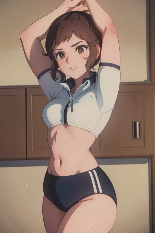 (((solo.))),((Looking here)),facial close-up,masutepiece, Best Quality, deep constriction of the torso,,,,,,,,,,,,,,,,,,,,abdominals,Clothes Combing,Showing,rather small udder,Delicate clothing depiction,toppless,Saggy,A smile,pleasing face,,embarrassed from,Looks fun,Looking at Viewer, Generation 9, May \(The pokemon\), bike shorts under shorts, White trousers, rather slender torso,girl with,top-quality,,embarrassed from, out,just,Shiny body,barechested,Takushi,Exposing your nakedness,gals,Haruka_City,NSFW,Clothes lift,Brown hair,laughingly, conjoined, two headed, 2headed,