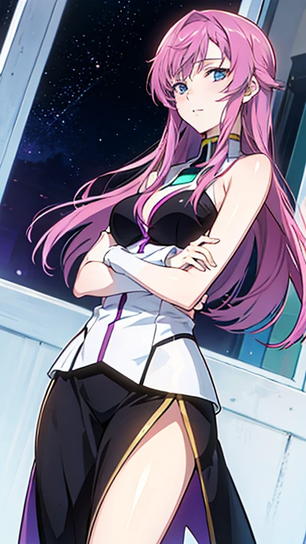 (masterpiece, best quality, illustration, game cg), solo, 1girl, nepgear, d-pad hair ornament, white leotard, elbow gloves, white thighhighs, blush, lips parted
