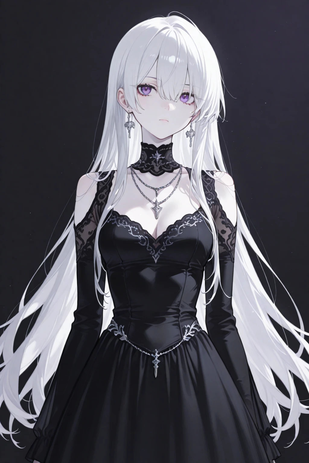 official art, Does not show cleavage、I don't even put out my legs、cover the skin、unity 8k wallpaper, super detailed, beautiful, beautiful, ((new goth gal:1.4)), masterpiece, highest quality, dark, in the atmosphere, Mysterious, romantic, Spooky, literature, art, fashion, victorian, decoration, Complex, ironwork, race, contemplation, depth of emotion, Supernatural, 1 girl, alone, hip