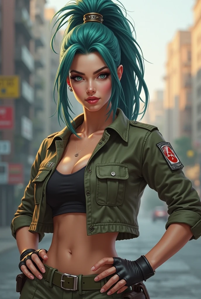 (ultra realistic,32k, masterpiece:1.2),(high detailed skin:1.1),( high quality:1.1),
<lora:Nemona_Pokemon:0.5>(angry:1.1),Nemona_Pokemon, black hair, green hair, orange eyes, dark skin, multicolored hair, two-tone hair, hair pulled back, collared shirt, fingerless gloves, orange shorts, (blank background:1.2) blurry background,(looking at viewer, standing,:1.1),, huge breast,large breast,<lora:add_detail:0.96>,
(soft shaded neon light:1.1),