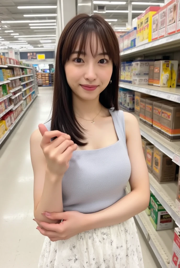 top-quality、masterpiece、solo、a beautiful Japanese 、sixteen years old、(nudity:1.3)、Happy smiling face、((looking at the viewers))、Blushing、spread legs, in supermarket、rainy、cowboy shot