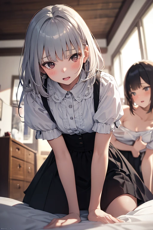 Master Masterpiece, beste Quality, Dressing room、Dark hair、Multiple girls、((sticking out the buttocks)))、Trance、disheveled hair、Super serious face、Changing clothes、Lustrous skin、Angle from behind、Open legs、Tank top with holes、(Grabbing your opponent's buttocks)、Overflowing breasts from tank top、sweats、Shiny buttocks、See-through pantyhose、Not wearing panties、 are visible、I can see the crack in my、Pubic hair is visible、Putting a finger in the butt hole、a dark tanned skin、