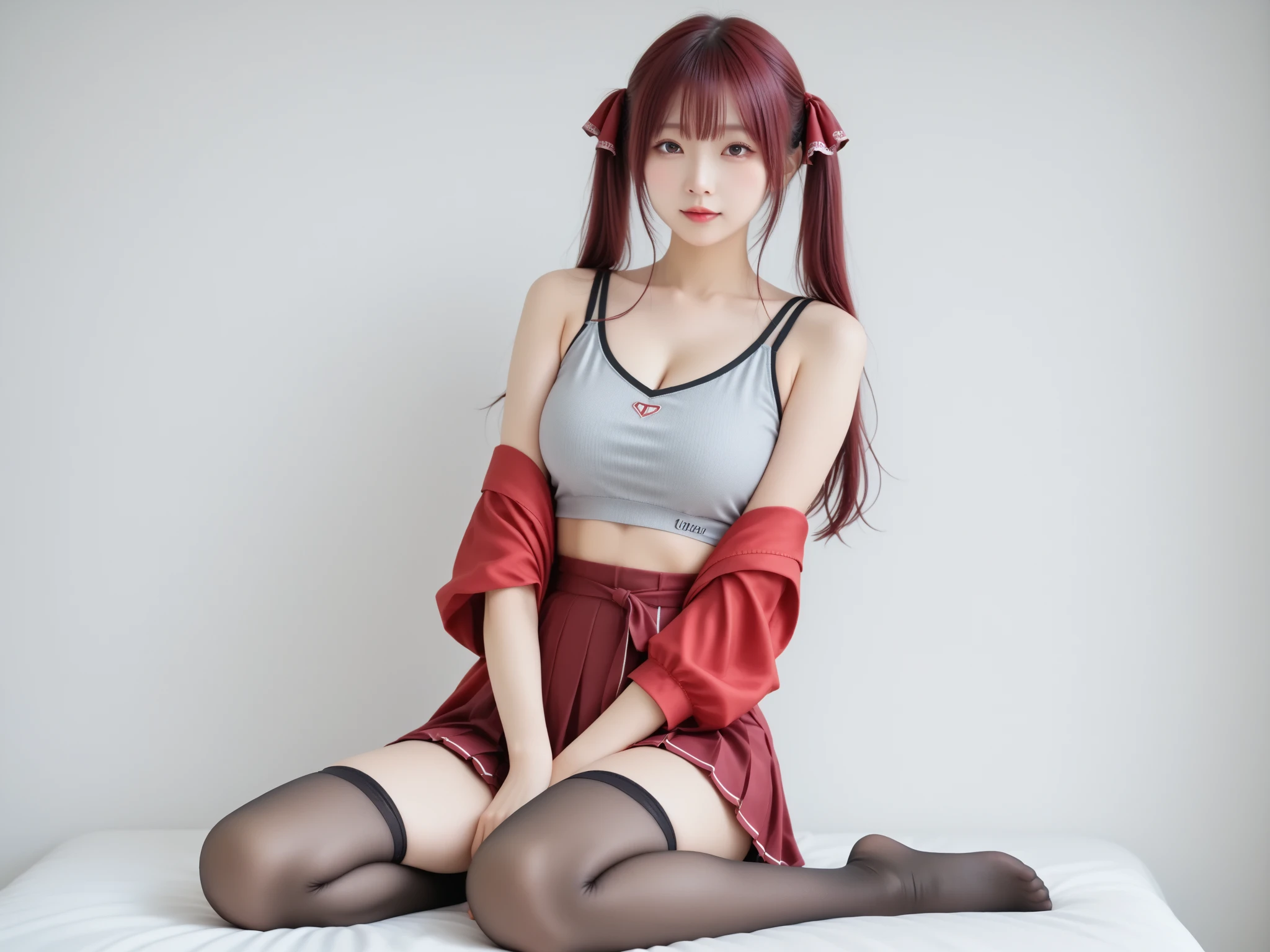 ((masterpiece)), (best quality), (detailed), 1girl,
looking at viewer,  (lipstick:0.75), leaning forward,
medium long dark red hair, twintails,
colorful thighighs,
winter, vivid colors,