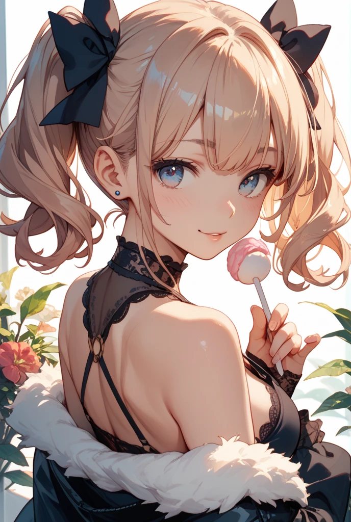 (Biologically correct limb count)、Full body, including face、4K、masterpiece、Focus on the face、Well-proportioned facial features、Delicate descriptive eyes、One beautiful woman、Excellent style、(Blue Gothic Lolita)、(Grin）、look up、Photos with white borders、Looking into the camera、Park lawn、、Eat watermelon bar ice cream