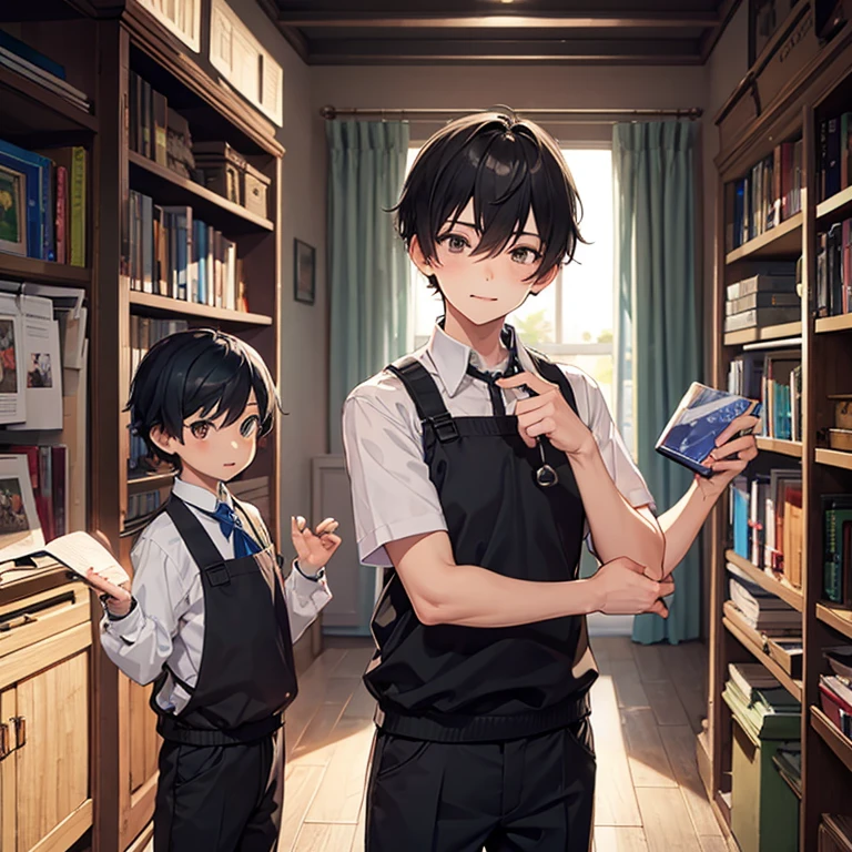(Photo_(Medium):1.2), (Masterpiece), (best quality), ((super-detailed)),((Child master boy and adult mature male)), (yaoi), looking at another, (The boy in power)、Adult male obeying the orders of the child master boy