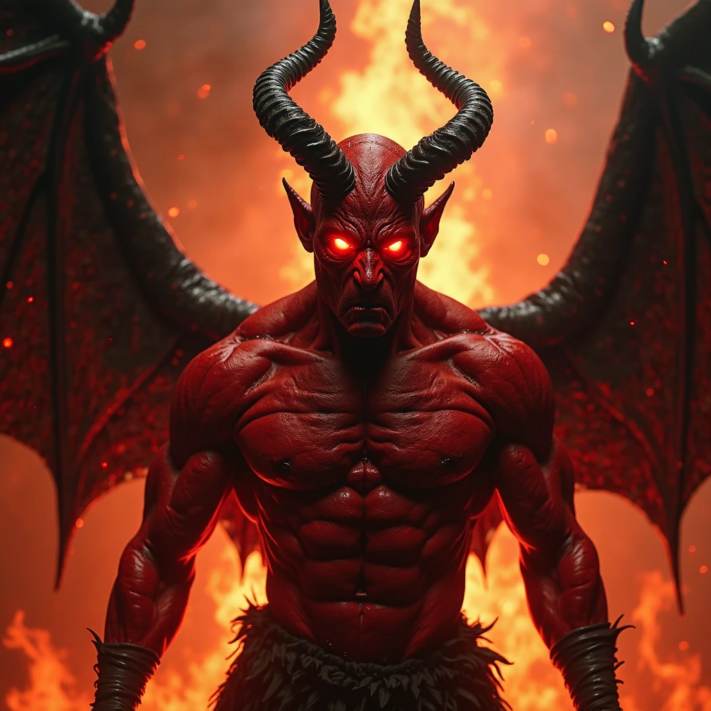 The scary mod, Netanyahu's face is furious, and he has two scary horns over his head. Behind him are devils. devils are so scary, with fire eyes.