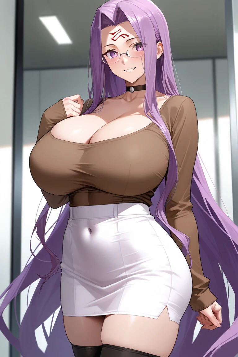 SFW, (highschool clothes) (gigantic breasts, huge breasts, Big breast), firm breasts, slim waist, curvy figure, arms behind back, takagi Yuriko, long hair