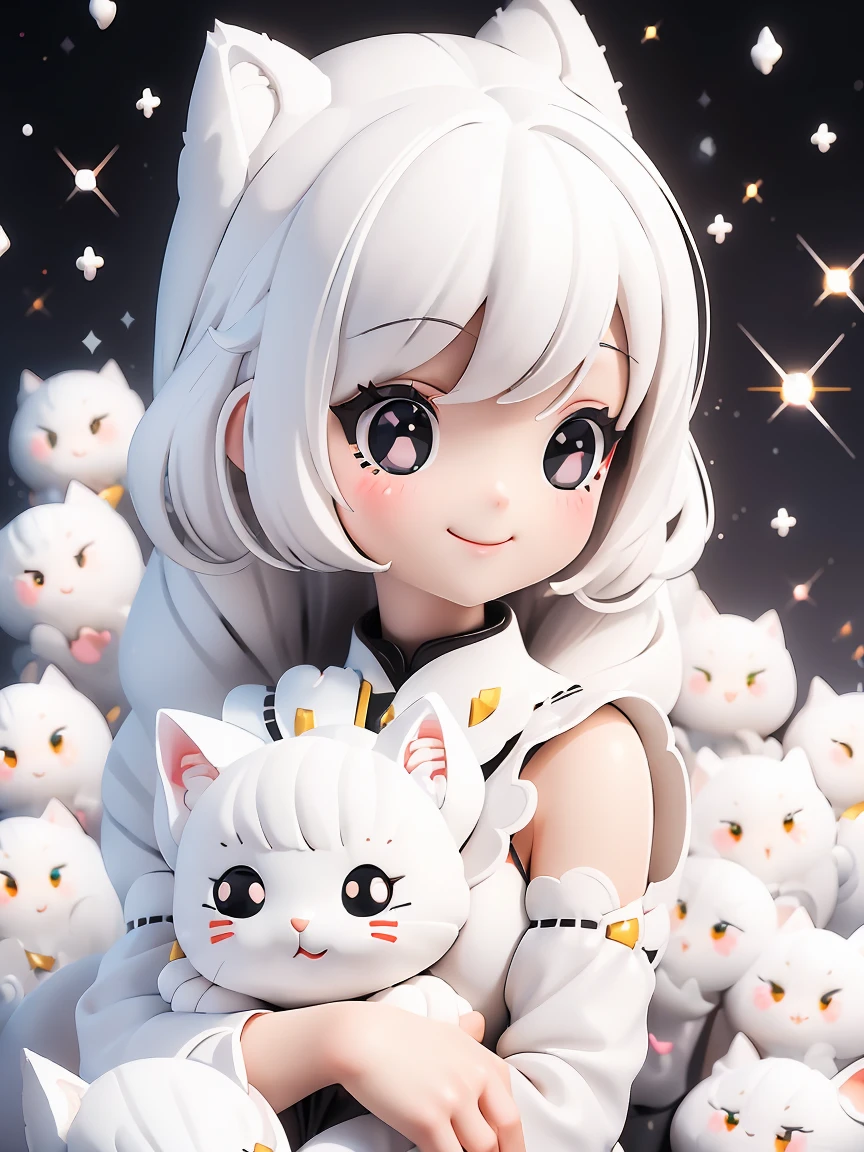 Alice, anime art style, 1 girl, alone, breast, watching_exist_audience, Smile, short_hair, Open_Mouth, big deal_breast, Red_Eye, hair_between_Eye, superior_Body, white_hair, :d, vague, chef