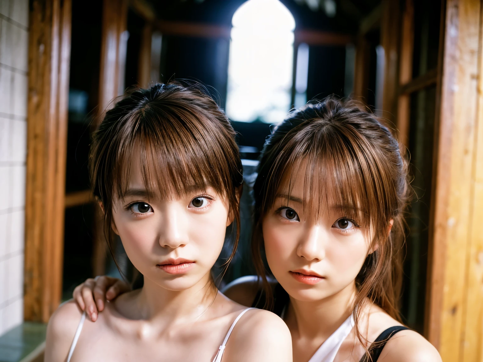 (8k, RAW photo, masterpiece:1.2), (realistic photography), (photorealistic:1.37), ultra-detailed, ultra-high-resolution, (8k, ultra-high-definition, cinematic lighting), natural light, staged photo, emotional grain like film, touching composition


12. "PerfectTwins, Japanese  idols, in a serene temple setting, with traditional attire and contemplative expressions, highlighting their cultural heritage and emotional depth, captured in high definition."