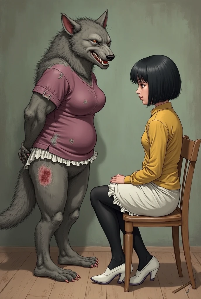 score_9, score_8_up, score_7_up, score_6_up, best quality, absurdres, realistic, BREAK
<lora:Afrobull-1024-Prodigy-UNET:1> <lora:AkihikoYoshida-1024-Prodigy-UNET:1>
(1girl:1.1) (furry female wolf:1.2), dark forest, limited palette, (fog:1.1), red background, black body, wide hips, breasts, narrow waist, tail, sharp teeth, (empty eyes:1.2), excited, happy, blush, open mouth, smile, 5 fingers, claws, maw, mane, fluffy, ominous, creepy, horror \(theme\), (solo:1.1), mouth, saliva, drooling, heavy breathing, shaking, (1boy, faceless human male, assertive female:1.2), hug, height difference, between_breasts, head in mouth, biting, looking down, (from above:1.2), from side