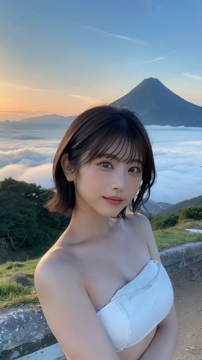 8K、RAW Photos、Highest quality、Super detailed、Super Resolution、Ultra HD、8K壁紙、Amazing details A town of rice fields in the countryside、Active bus stop、A 16-year-old high school girl waiting for a bus at a bus stop、Shining Sun、Blue sky、
((Emphasize cleavage))