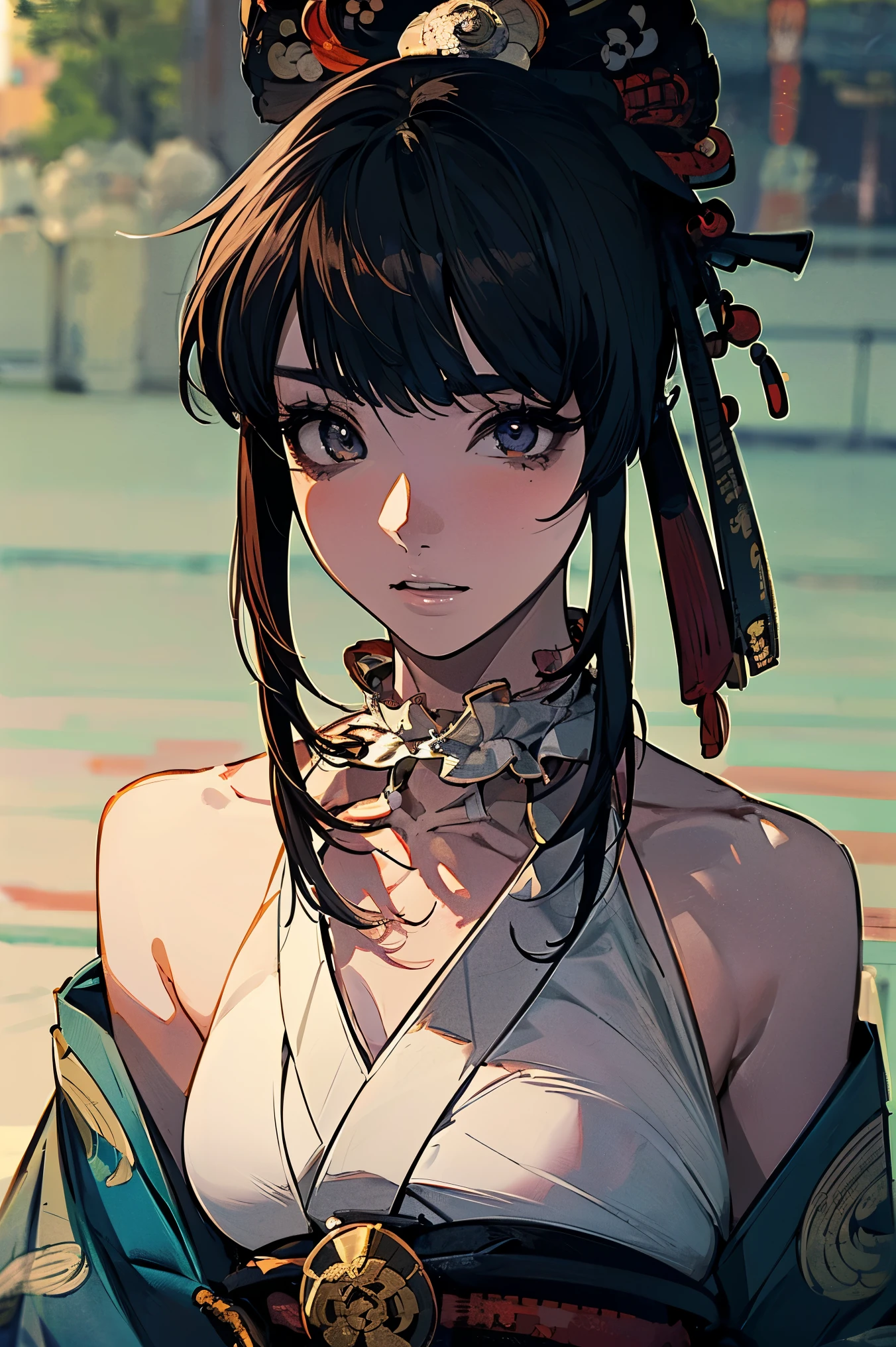 (masterpiece:1.5),beautiful hair,beautiful eyes on my stomach,beautiful lips,Beautiful slender body,Big Breasts,(Konno Anna:1.4),(random expression:1.3),(Riverside:1.4),bust illustration from the front ,((((a beautiful woman in the world:1.7)))),((((Ruffled collar、Taisho Romance:1.5)))),((19-year-old single woman holding a fish in her hand:1.1)),(accurately depicted anatomically correct hands:1.1)black hair,long eyelashes on their left hand,Three-dimensional, jewel-like eyes,Very delicate and beautiful CG,2. 5D illustration, Anatomically Accurate Body, (very precise illustration:1.1),(Outdoors:1.4), (wallpaper:1.4),8k