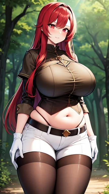 genshinamber, amber, brown hair, long hair, (brown eyes:1.5), hair between eyes, hair ribbon, ribbon, red ribbon, (small breasts:1.2), smile,
BREAK brown shorts, long sleeves, white thighhighs, shorts, thighhighs, jacket, crop jacket, red jacket, corset, gloves, brown gloves,
BREAK outdoors, nature, forest,
BREAK looking at viewer, (cowboy shot:1.5), upper body,
BREAK (masterpiece:1.2), best quality, high resolution, unity 8k wallpaper, (illustration:0.8), (beautiful detailed eyes:1.6), extremely detailed face, perfect lighting, extremely detailed CG, (perfect hands, perfect anatomy), (Beautiful,large_Breasts:1.8), big breasts, large breasts, (big breasts:1.7), (huge big breasts:1.6), masterpiece),best quality, expressive eyes, perfect face, 1girl, big breast, H-cup, good breast, beautiful, gorgeous,anime,girl,lora, nipple visible though clothes,ph, Masterpiece 8k