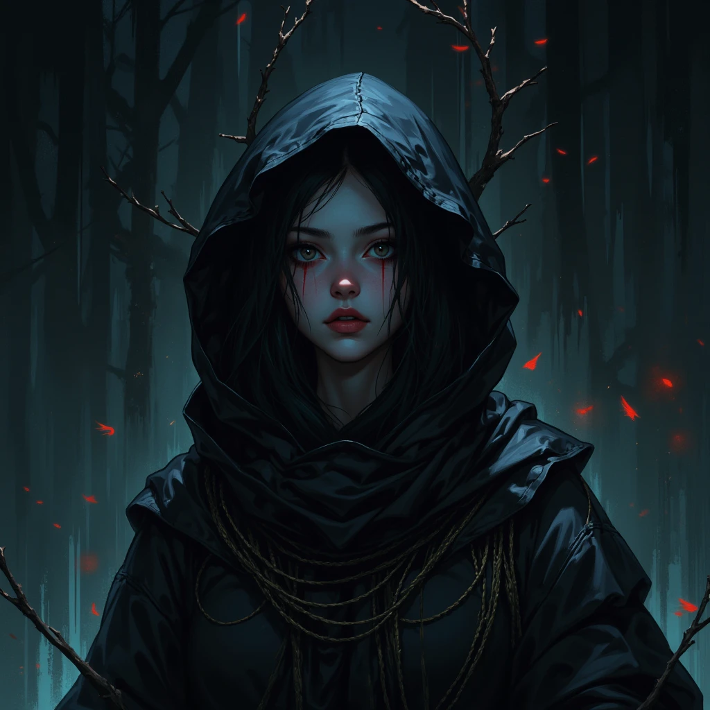 there is a woman walking in a room with blood on her face, bloody + concept art, artwork in the style of guweiz, eerie art style, guweiz on pixiv artstation, guweiz on artstation pixiv, detailed 4k horror artwork, dark fantasy horror art, dark fantasy style art, deviantart artstation cgscosiety