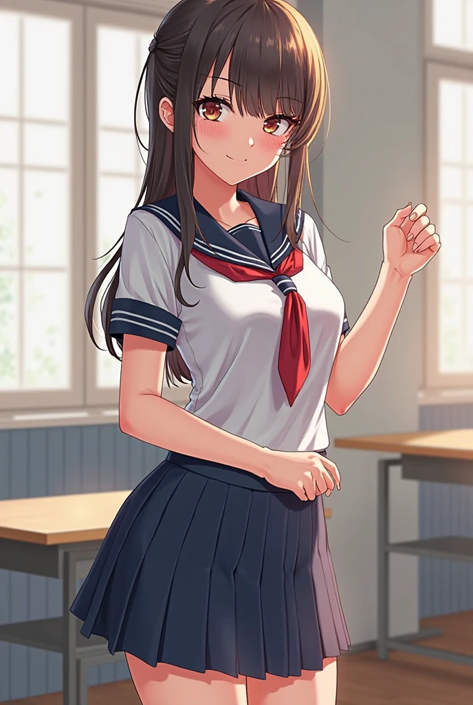 best quality, face focus, soft light, (depth of field), ultra high res, (photorealistic: 1.4), RAW photo, (upper thigh: 1.4), (from the front), cloudy 1Japanese girl, solo, pretty, (25 years old), (smile: 1.1), (brown eyes), detailed beautiful face, (midi_hair, updo), classroom, in front of the blackboard, put hand on podium, textbook, teacher, speaking pavilion sporty