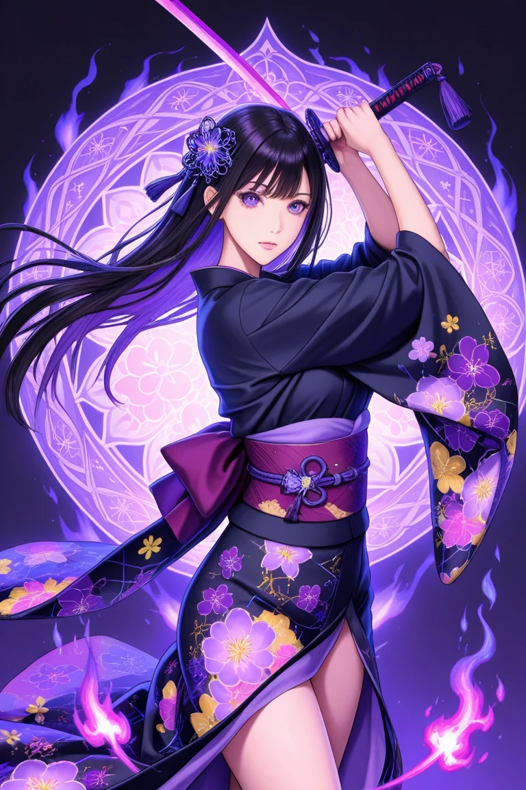 kimono、nude、long hair、ponytail、woman、