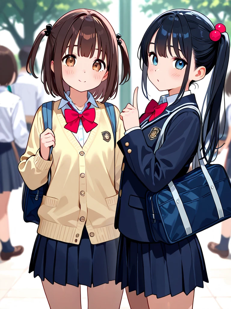 Photo of two cute high school girls。In uniform。live-action。