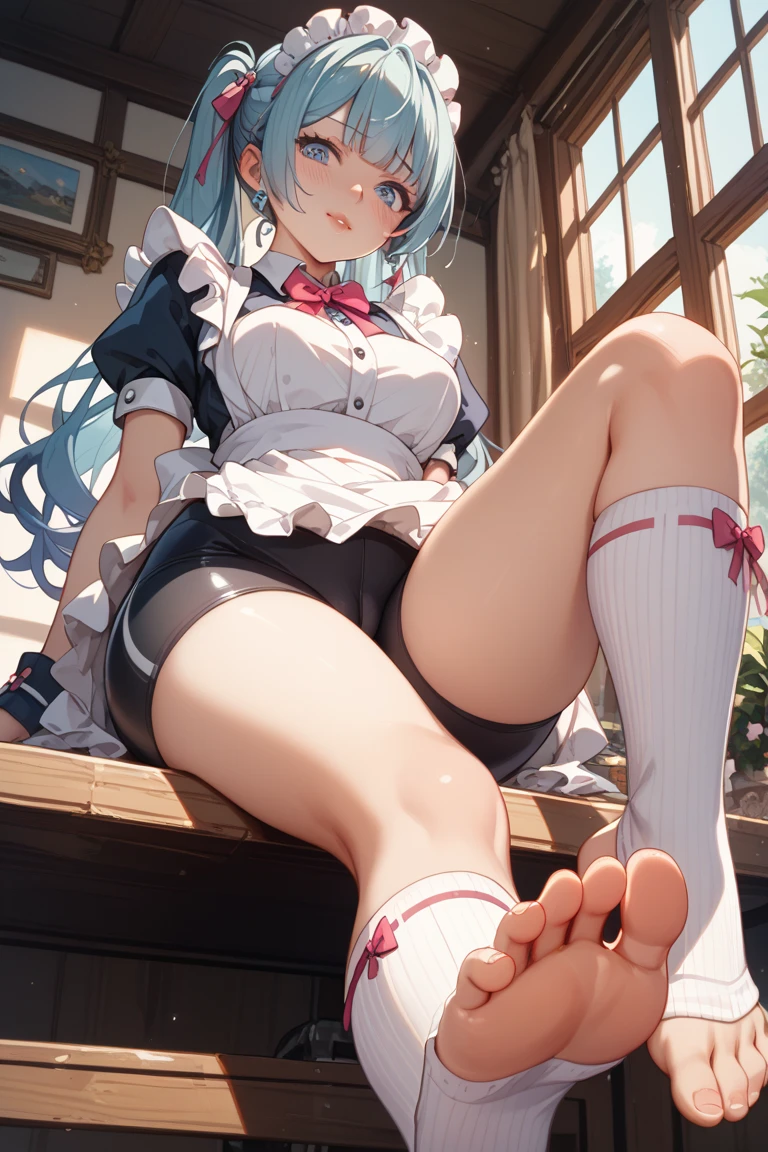(masterpiece, best quality, 8k wallpaper:1.2 ), ultra detailed, absurdres, highres, long blue-green twintail hair, (hatsune miku:1.3), ((7 yo)), full body, ((1girl, solo, 1panel)), (flat chest), (((glossy slippy smooth texture {blue|black} one-piece japanese school swimsuit:1.3))), ((motherhood kind smile, head tilt:1.2, squinting eyes, wince, closed mouth)), (looking at viewer), too sweaty body, silky skin, beautiful eyes, beautiful smile line, big blue eyes, shiny hair, beautiful detailed eyes, beautiful detailed skin, beautiful detailed clothes), framed flat chest double breasts, flat chest under bust, too wet skin, too wet clothes, glossy skin, glossy clothes, skindentation, skin tight, thick thighs, on the hospital bed, portrait, cute face, kawaii, (((peeping shot from ceiling, flirting))), peeping dripping, wide open legs, wide spread legs, squatting, get on your knees, realistic, realism, photorealistic, (((waterfall muddy solid milk is dripping from the crotch))), both inner thighs, ((white nurse cap, too wet see-through too thin white over knee socks, white nurse shoes)), lower body focus from below, ((a lot of solid milk on crotch and thighs)), arms down forwards, upper body backwards, lower body forwards, (An erotic nurse dedicated to squeezing the first), (((holding short small shot glass with solid milk))), petit, short legs, short arms, being stumpy, child girl, loli child, loli, lolicon, toddler:1.1, sitting, showing socks sole