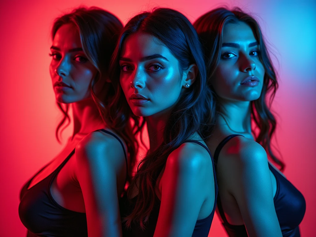 I'm taking photos for a new concept album. Create a girl group concept photo in the style of "Guess Who?"