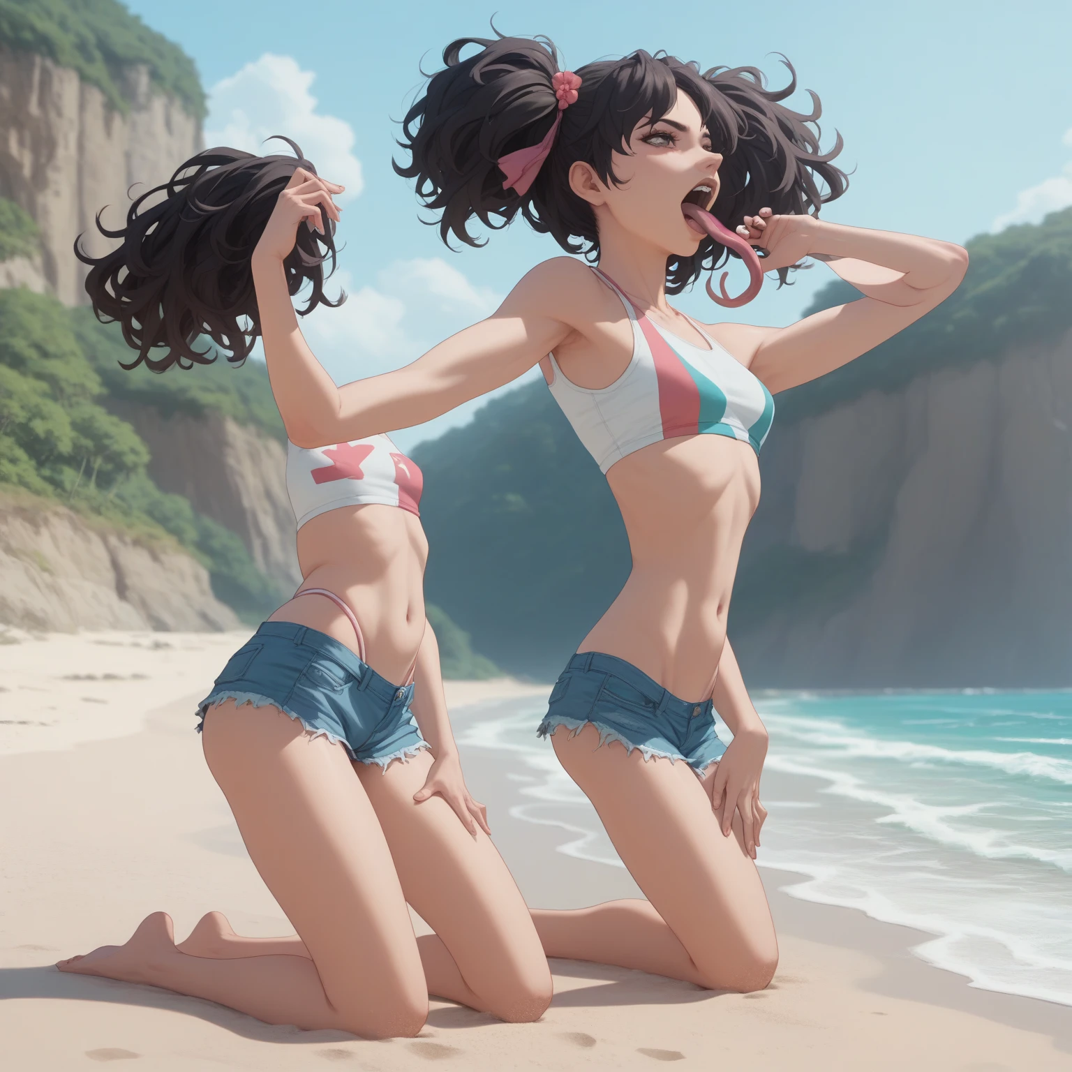 Two teenagers on the beach in heat