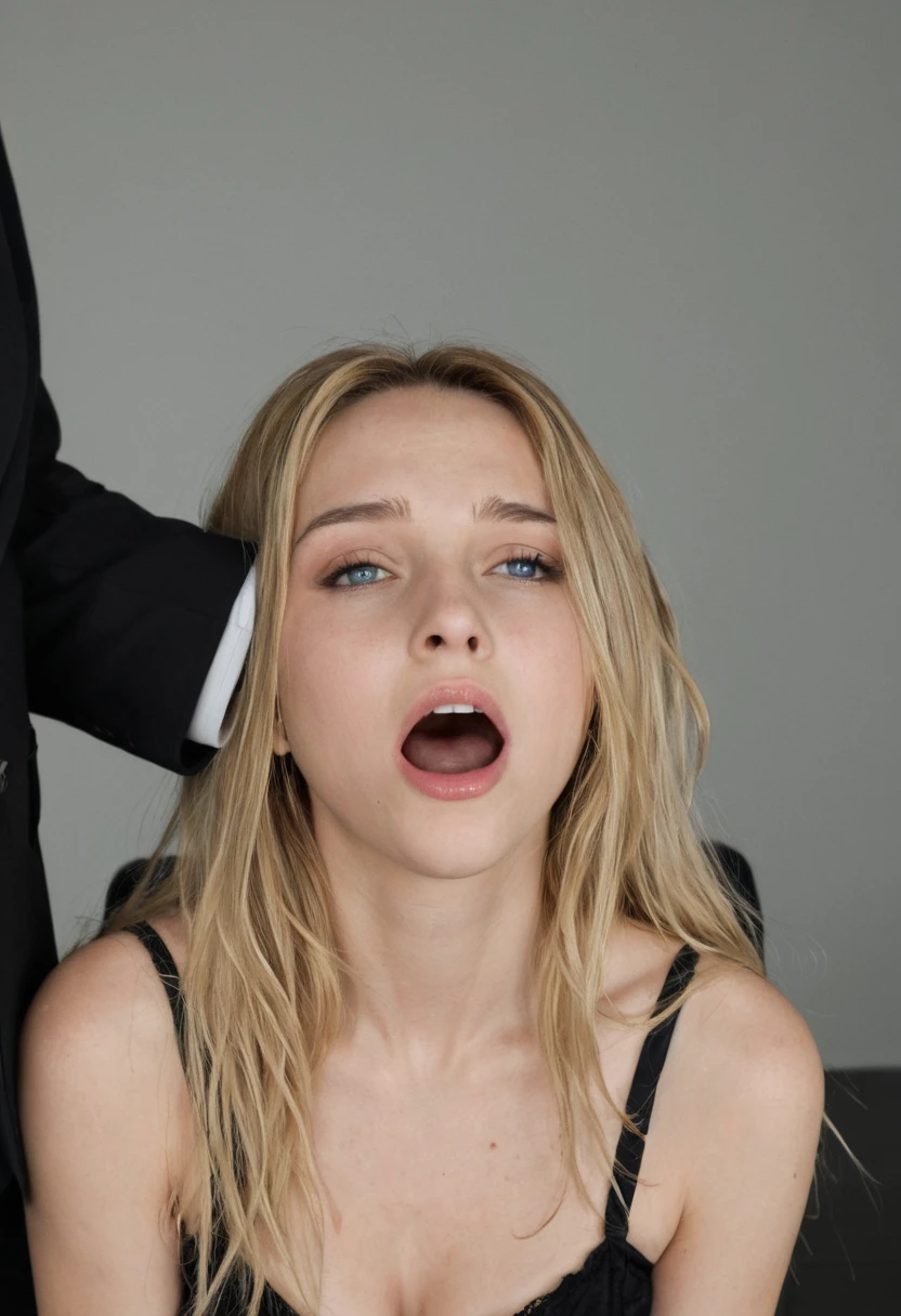 Bagz, baghera jones, in a gaming event, gaming headset, angry, , looking at the camera , , ,nude, deepthroat pov, dick in mouth, blowjob , , exhaust, crying , tears, hands on her head, headgrab, blowjob , , blonde hair , from above