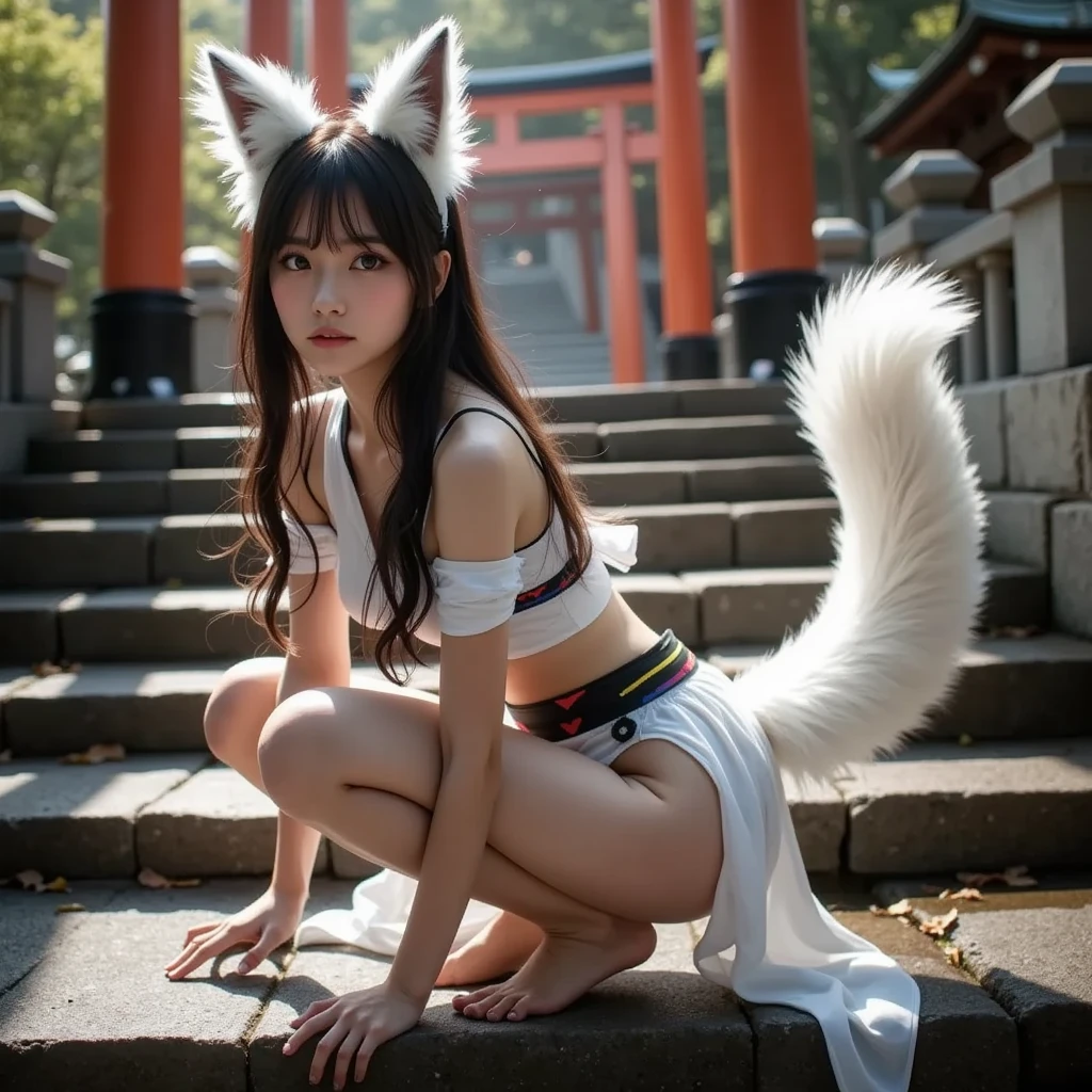 woman wearing cat costume,A tail grows,