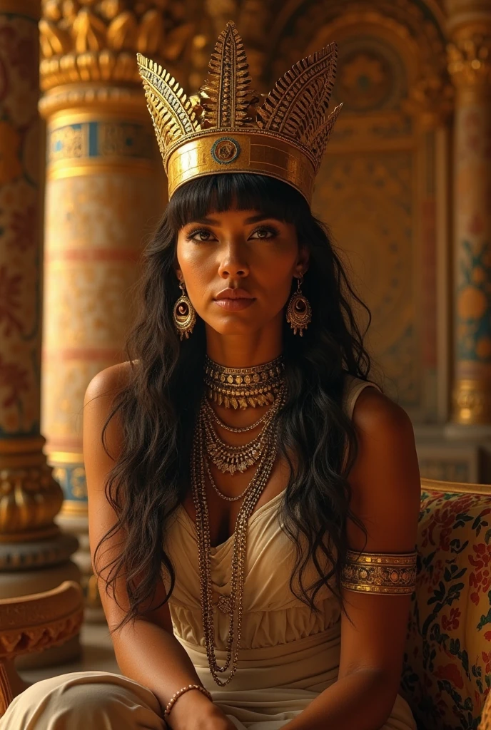 High quality image, intricate details, famous Egyptian woman, Nefertiti, Queen of Egypt and wife of Pharaoh Akina Tem who lived in the 14th century BC
