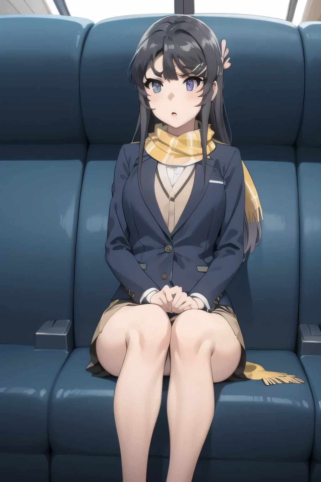 Black straight long hair、I need a face,、 her hands and feet are drawn accurately ,flight attendant uniform,Please draw her expression more delicately, Dark Blue Panties ,(draw a more delicate expression),(Yellow Scarf),( Navy Blue Blazer, dark blue micro mini skirt ),(the bottom of the blazer is a white blouse)( Dark Blue Panties ),CrimsonOLcostume 。3,black high heels,一people々々々々々々々々々々々々this is a great enough job, don't cut your face。I need it for work。, ,, , , She's an attractive woman , 立っているpeople々々々々々々々々々々々can you draw things、 , , Big Breasts, thin waist , , ,I'm a woman 立っているpeople々々々々々々々々々々々can you draw things、is very important at work, It's important to draw 5 fingers accurately,people々々々々々々々々々々々々々cinematic lighting and ray tracing to see Dark Blue Panties through gaps ,30歳大people々々々々々々々々々々 sexy women,