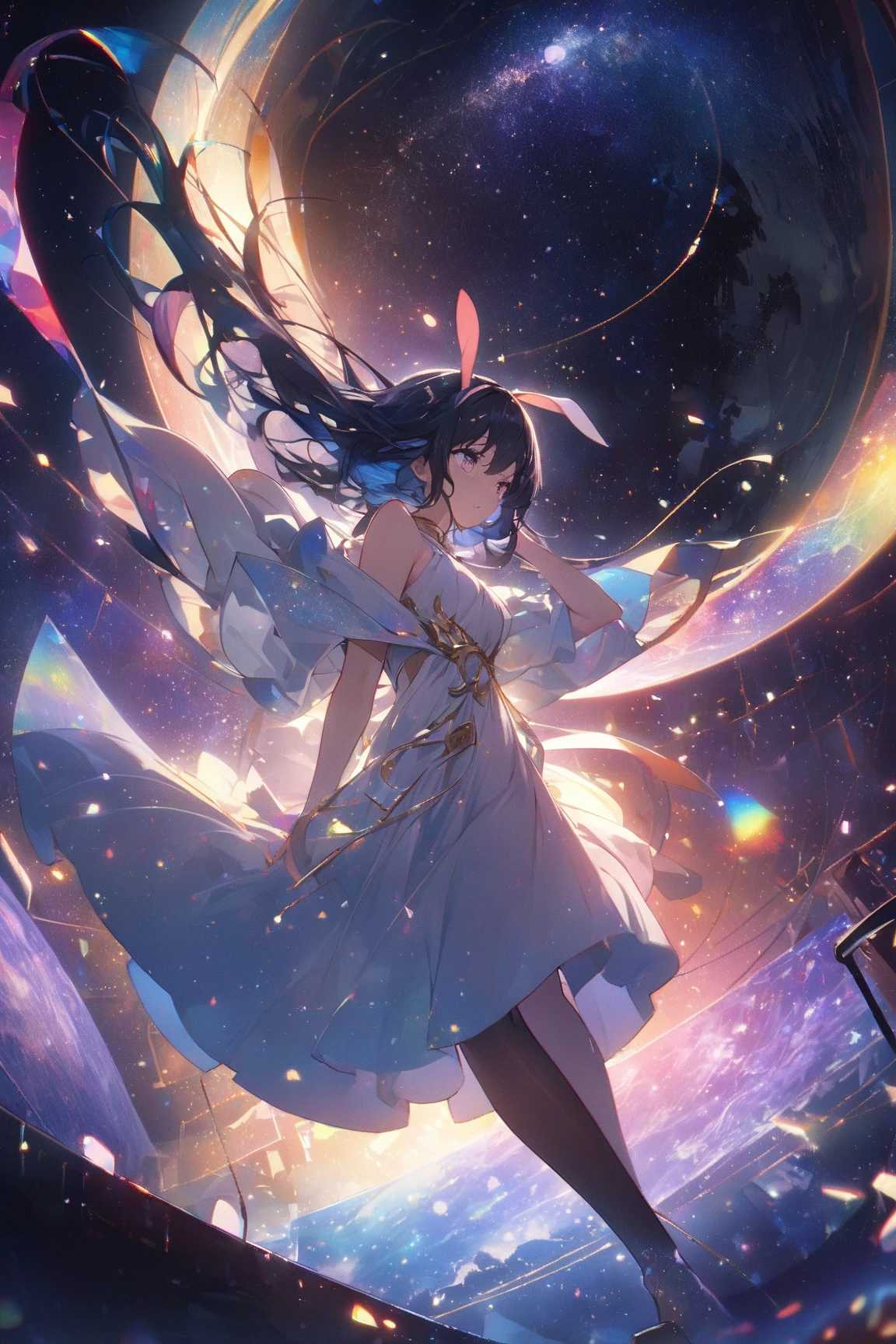 ((masterpiece)), one girl, HDR, Hi Res, a thunder mage engulfed in purple lightning with long black hair and purple eyes, red dress, perfect face, perfect arms, perfect hands, medium breasts