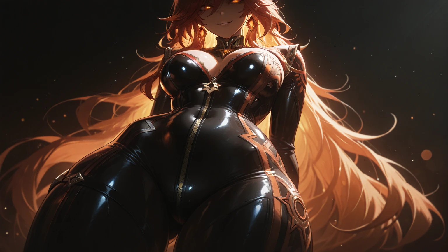 ( <lora:cumbobs:1>:1.2), m_robutts illustration style, ((DBfantasy style)), illustration, masterpiece, isometric background, absurdres, upper body, cogecha, cinematic lighting, Realistic, masterpiece, highres, detailed, beautiful detailed face, realistic hair, beautiful hair, Realistic skin, Super quality, an extremely detailed cg unity 8k, ultra hd, photorealism, ultrarealistic, hdr, beautiful skin, beautiful detailed eyes, (blur), blurred, best illumination,lens flare, aesthetic, (dynamic angle), realistic shadows, beautiful detailed glow, (realistic reflection), realistic shadows, (SHINY HAIR:1.2), ((detailed background)), ((shiny skin)), Latex, (corneo_cowgirl:0.9), (Ahegao:0.9), colorful, devil, horns, black skin, red skin, flames, stars, smoke, cosmic, nebula, red halo, succubus, (beautiful combat bodysuit:1.1), latex bodysuit, black lether bodysuit, (flame_surge_style:0.7), <lora:mdadark2-000020:1>, black rock shooter, tan, m-da s-tarou, dark skin, orange hair