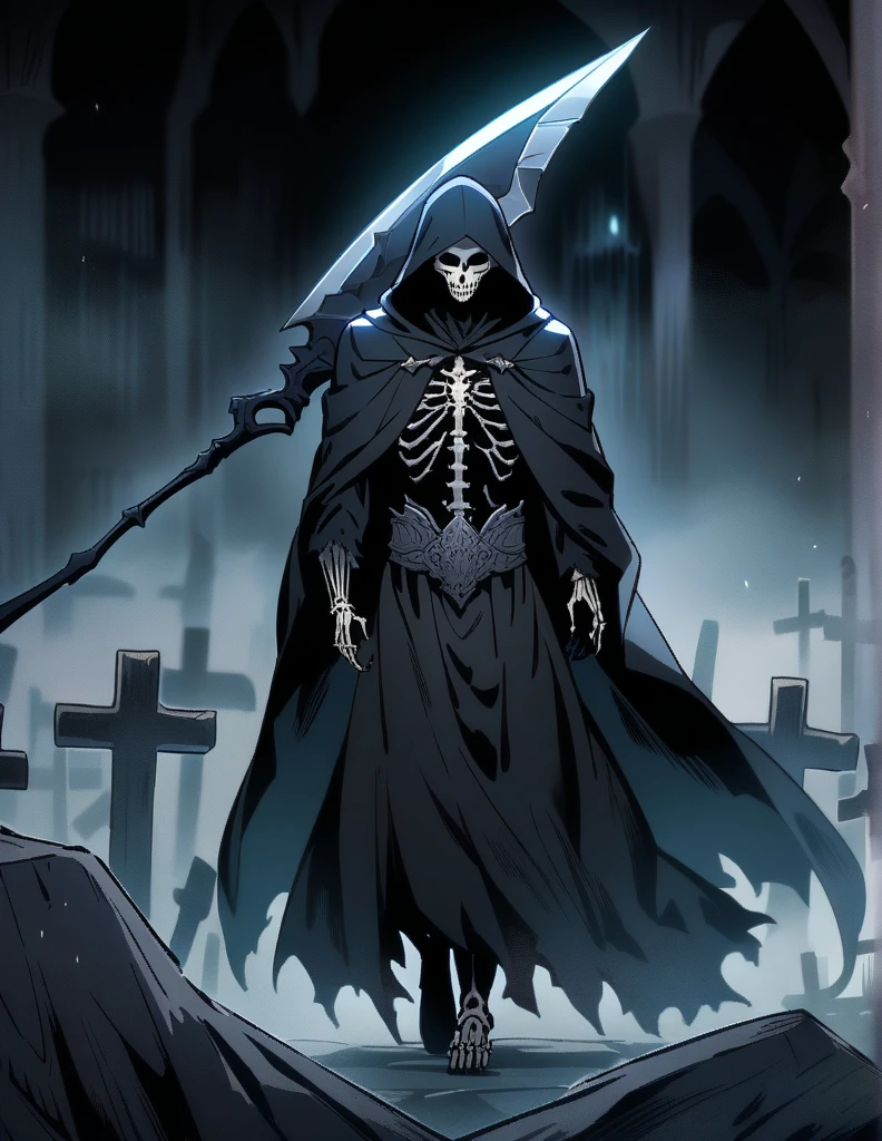 young woman, 21 years old, necromancer robes, hood with creepy horns, Skull Mask, dark forest, holding a creepy staff in his hand