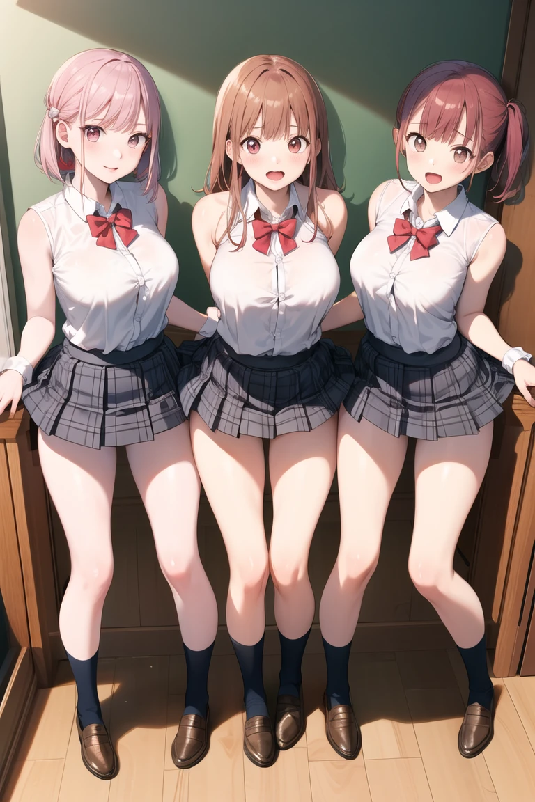 Texture CG, ((Ultra Detail Art)), ((master piece)), (extremely details CG),2girls,twins,nsfw, school gals ,school gyaru ,naughty gyaru,((((school unifrom))),skirt ,(((pleated mini skirt)))),(white shirt), beautiful legs,beautiful breasts,slim body, slim legs,slim thighs, collarbones,slim and smooth lines,slim waist,small butt,(ass visible through pussy),(panty shot),(wind lift),(show off panties), (tiny miniature microbikini),(white bikini),(pussy peek,microbikini wedged in vulva,clitoris slip,very lowleg),long hair, blonde hair, brown hair, pink hair, silver hair, Curve, Beautiful detailed eyes , gleaming skin, bracelet, ,hair ornament, hairclip, jewelry, open mouth ,light smile, embarrassed:1.4,