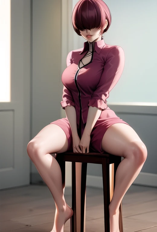 (extremely detailed CG unity 8k wallpaper:1.5),<(masterpiece:1.5), (best quality:1.7), high resolution illustration, (finely detailed eyes and detailed face:1.3), (detail:1.3, best quality, (ultra-detailed), (an extremely delicate and beautiful), (illustration), (painting),(masterpiece:1.5),cinematic light,dynamic angle,floating,sharp focus,(2d:1.7), (best quality:1.3),(illustration:1.1),((dishevelled hair:1.2),(beautiful detailed eyes:1.1),(cinematic light:1.1), Scarlet Johansson, wearing a Dr. Girlfriend costume, puffy nipple, full body, high heels, shoes visible, small natural boobs, sitting cross legged, knee down, pose, plain blurry background
