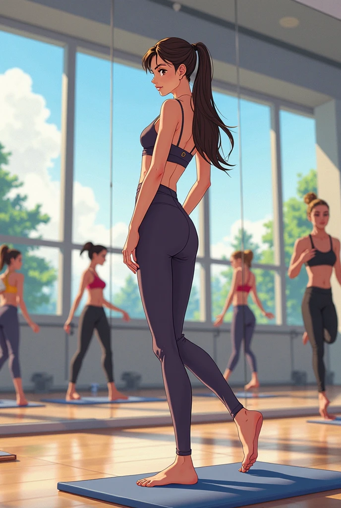 One beautiful woman、cropped sleeveless、High waist sweat pants、Uplifting、dance