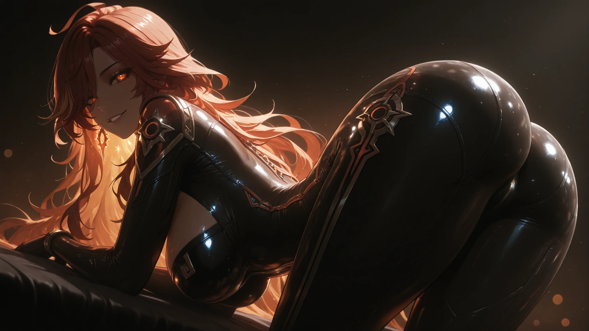 looking back (best quality:1.3),(masterpiece:1.1), (best quality:1.3),(masterpiece:1.1),1girl , solo detailed eyes, glove, Detailed face drawing, beautiful face, reasonable face texture, beautiful nose, only 5 fingers on 1hand, real finger,ass visible through thighs, pink hair, bare shoulders, lifted by self, blush, clothes lift, smile, thighs, skindentation,1girl, breasts, solo, large breasts,, see-through, cleavage, skirt lift, groin,elbow gloves, pussy_juice,nsfw , looking back , look viewer , sitting position can see the buttocks, it's raining lightly, the sky is overcast, in the forest, the stream, some butterflies flying around , the night rain , small rain