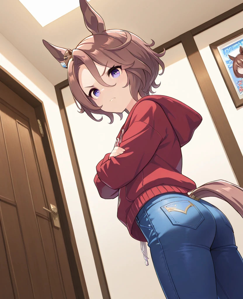 source_anime, anime style, 1girl, holo, brown hair,long hair,red eyes, wolf girl,wolf ear,wolf tail, nude, naked, anal sex, Slender