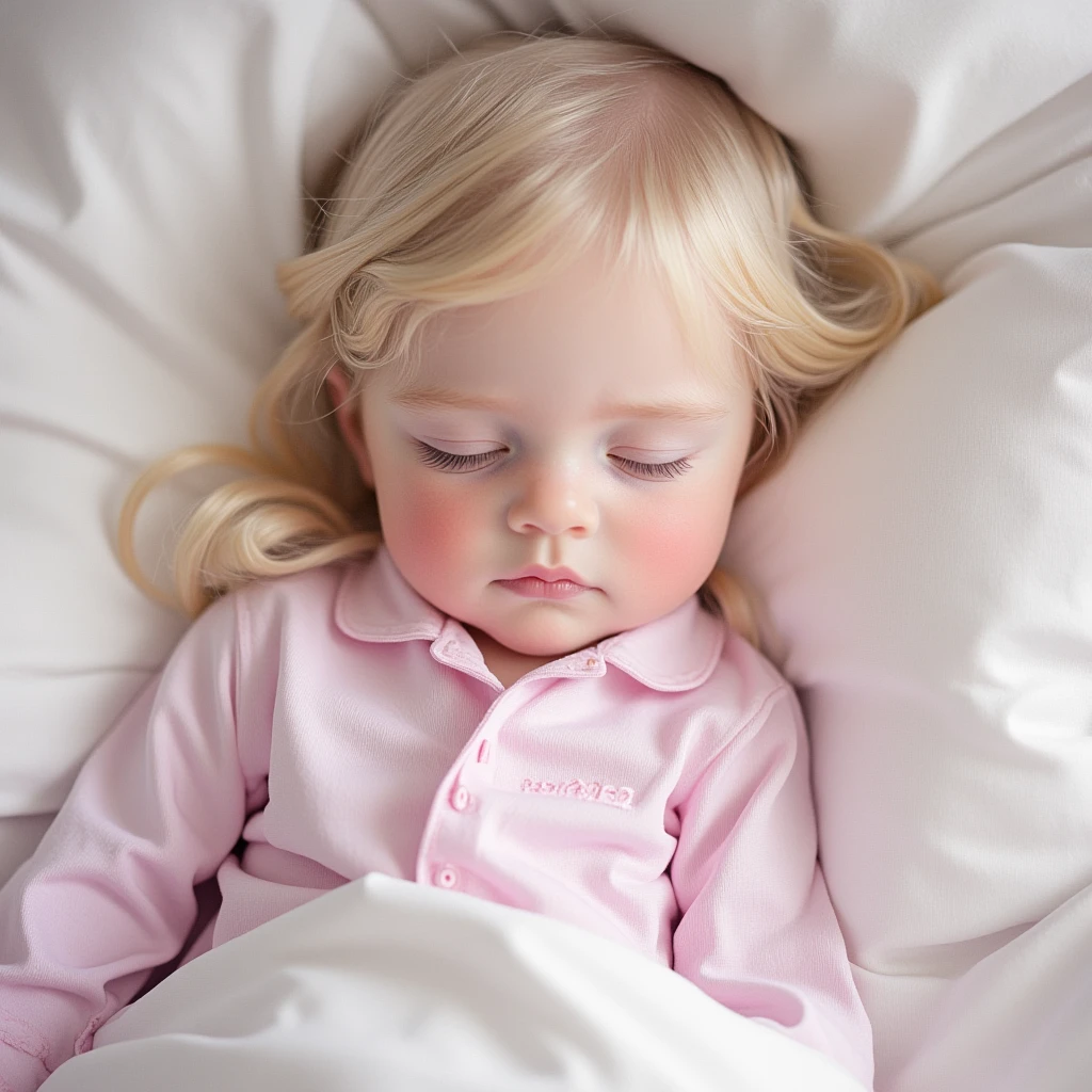 newborn baby with 1 year old with long pink hair, sleeping in bed