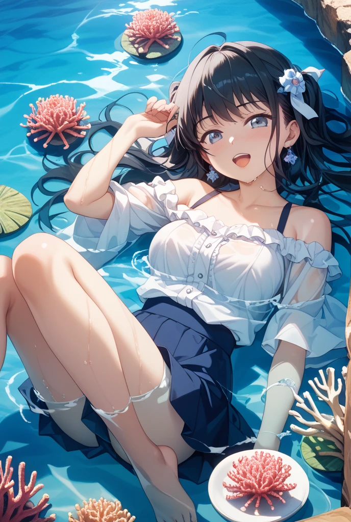 ((Sexy and beautiful woman lying on the beach bed and looking up at me)), ((cutest 20 year old beauty)), charming smile, ((seaside resort)), ((very long hair) ), ((See-Through Fashion)), ((Rich Bust)), Gradient Eyes, Seductive Makeup,, Single View, NFFSW, Retina, Masterpiece, Accurate, Anatomically Correct, Textured Skin, Super Detail, High Detail, High Quality, Award Winning, Top Quality, High Resolution, 1080p, Hard Disk, 4K, 8K, 16K
