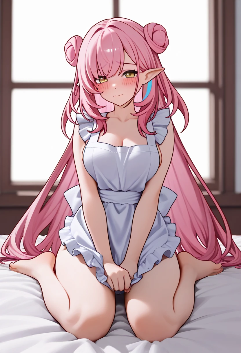 BREAK Perfect Anatomy、Highest quality、(cute:1.1)、(cute)、(High resolution:1.2)、Unbelievably absurd:1.3、Incredible illustrations、(cuteイラスト:1.2)、nsfw,(Beautiful background、Late Night、Bedroom、Red Curtain)、1gial(Pink hair、strong wavy hair、ponytail、9 years old female,height 1.2meters, slim 25kg)(、)( Sex preparation:1.2),Appealing pussy、,(,shackles,restrained)、(((vulgarity)))、pussy juice:1.2,Preparing ,,shackles,restrained) ,(White Silk Sexy Lingerie、Garter Stockings)Against the wall、Hands above head