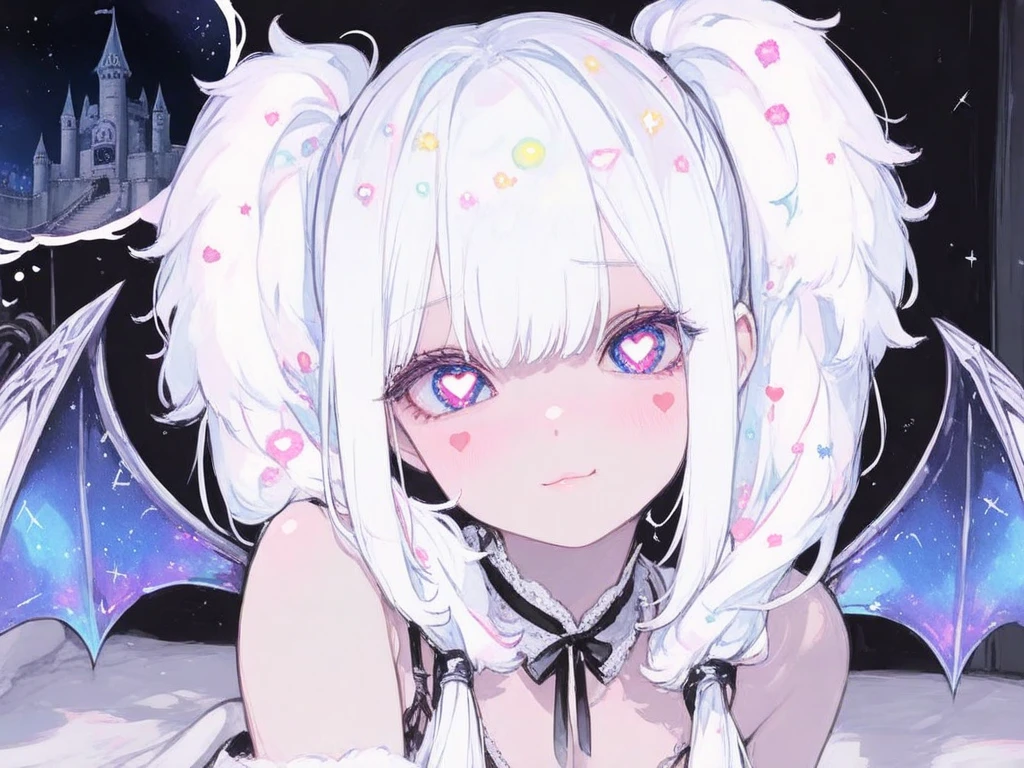 menino,face shy,grandes copos redondos,gradiente,fundo gradiente,fundo roxo,mid hair,cabelo entre os olhos,small white wings on both heads,olhando para o espectador,Beautiful purple squid on head with tentacles complementing her hair,roxo olhos grandes,