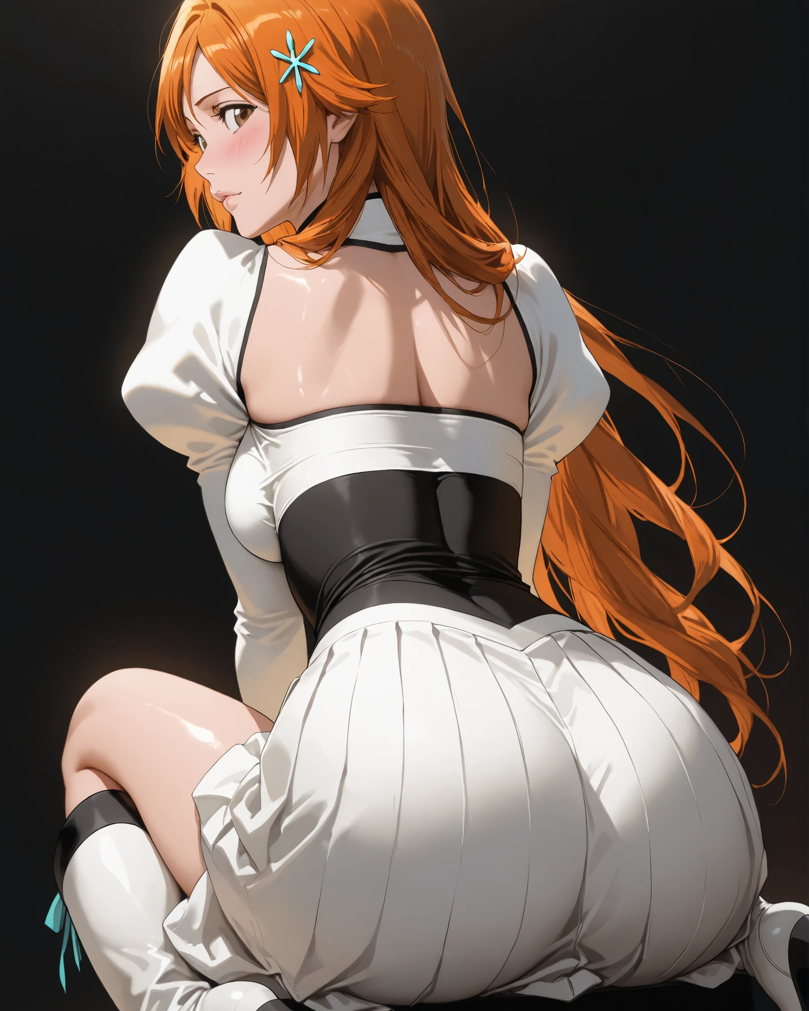 masterpiece, best quality, very aesthetic, absurdres, 1girl, mature_lady,white_clothes,bunny_suit,,asuna_(sao), sword_art_online, brown_eyes, brown_hair, long_hair, very_long_hair, braid, french_braid,,in a palace,blur background,background defocus,