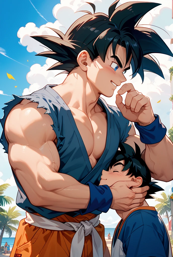 Goku and Son, naked, jerking off, erotic, hairy penis, incest