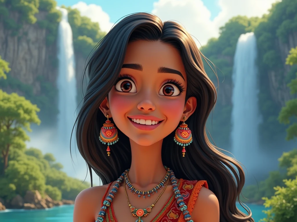 Create a Disney Pixar-format image of a woman being the state of Minas Gerais, Brazil 