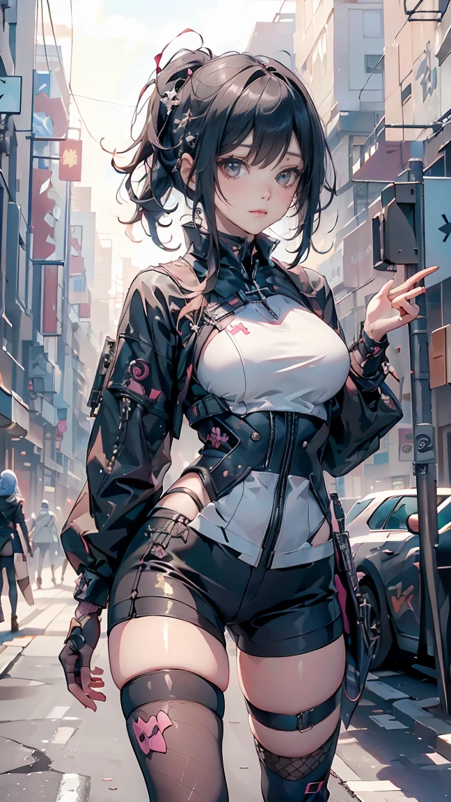 anime girl sitting on a motorcycle in a city at night, anime style 4 k, anime cyberpunk art, digital cyberpunk anime art, 4k anime wallpaper, modern cyberpunk anime, cyberpunk anime art, sitting on cyberpunk motorbike, cyberpunk anime girl, digital cyberpunk - anime art, ultra hd anime wallpaper, Beautiful, pink jacket, white mini skirt, white top, underboob, Hyperdetailed, Intricate, Elaborate, Meticulous, Photorealistic, Sharp Focus, Wlop, Character Design, Unreal Engine, 3d Rendered, Volumetric Lighting, Reflections, Glossy, Digital Illustration, Sensual Pose, Suggestive Pose, Lewd, Full Body Shot, anatomically correct 💖❤💕💋❣
